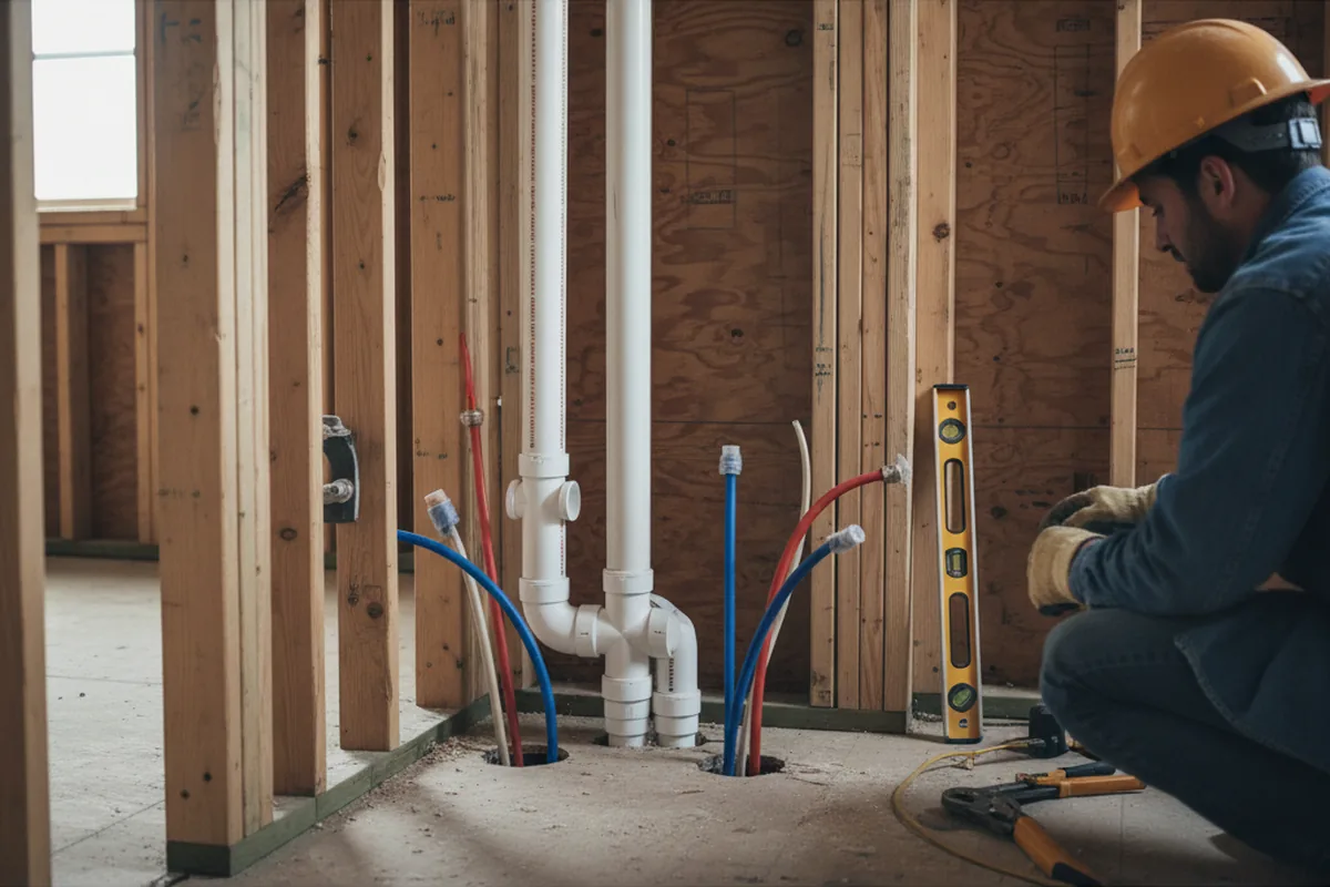 Drain and supply rough-in during Sump Pump Repair in Mount Morris